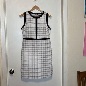 Liz Claiborne Womens Black White Plaid Tweed Sheath Dress Sleeveless Size 10